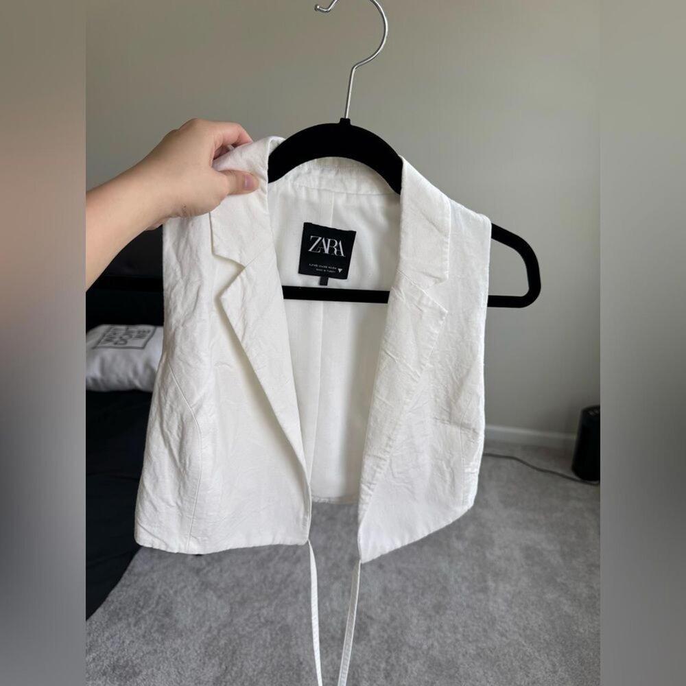 ZARA Linen Blend Tailored Vest Tie Waist Cream (SIZE XS)